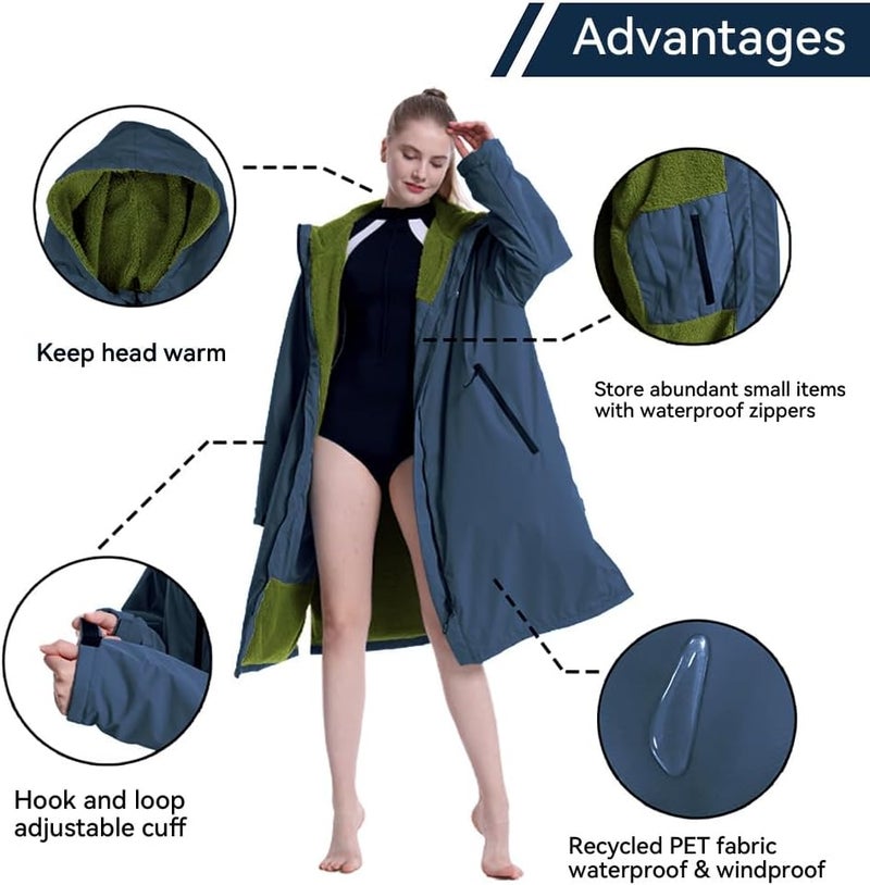Oksun Waterproof Swim Parka, Windproof Surf Poncho Warm Coat, Recycled Fabric Water Resistent Oversized Sherpa Lining Jacket - Image 4
